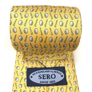 SERO New England Classics Yellow Golf Balls Nails 100% Silk Handmade Necktie 59"